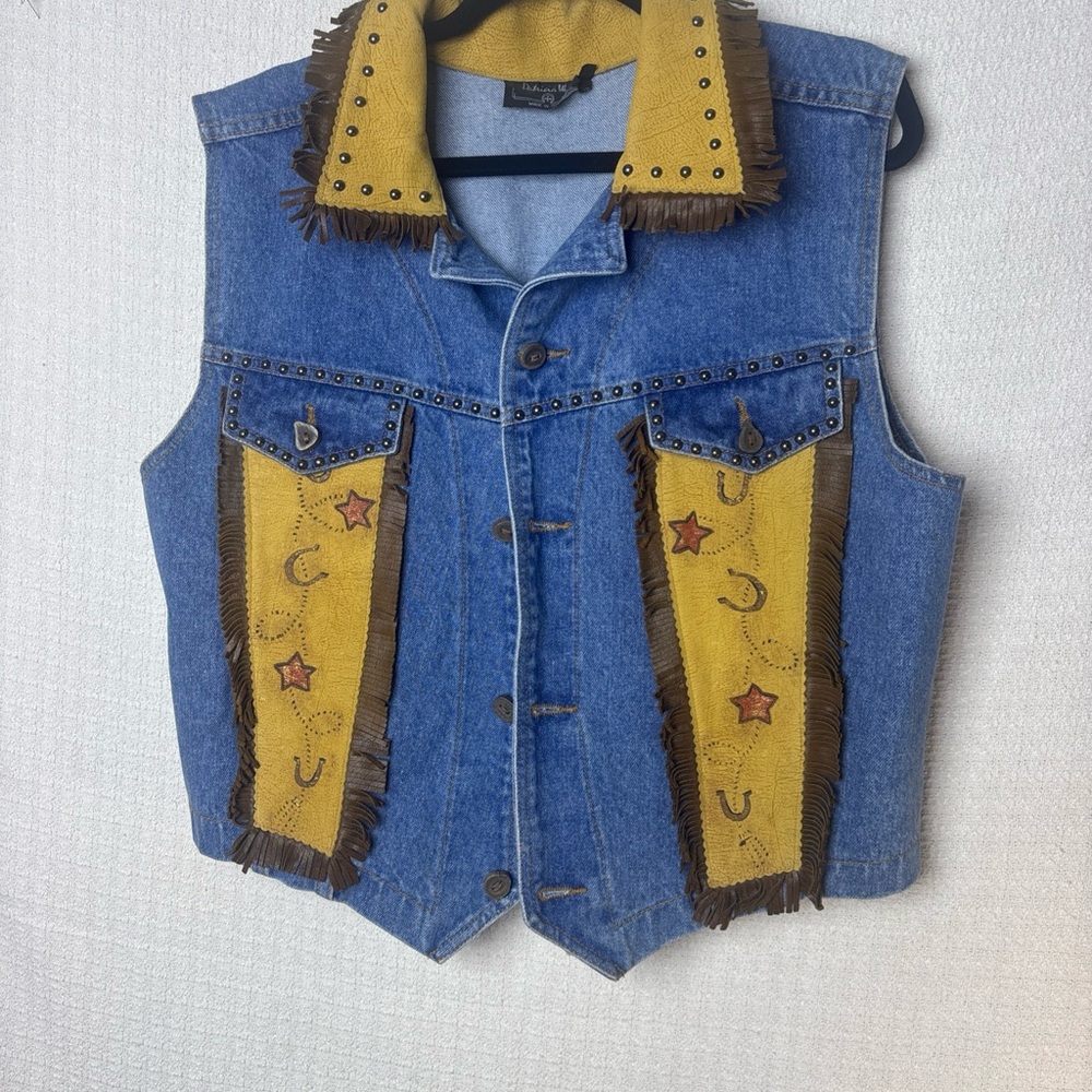 Vibrant Blue‎ and Yellow Leather Jacket with Star Accents